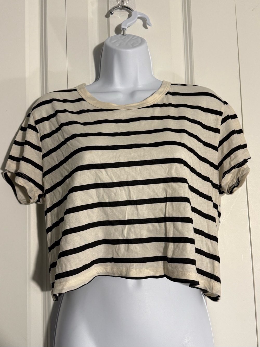 Truly Madly Deeply Black & Cream Striped Cropped Tee